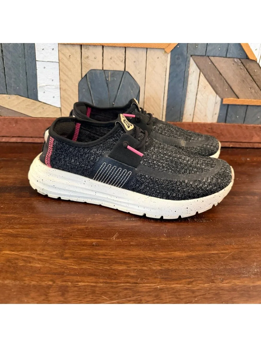 Hey Dude Women's Sirocco Sport Stripe Slip On Sneakers Black‎ Pink Size W6